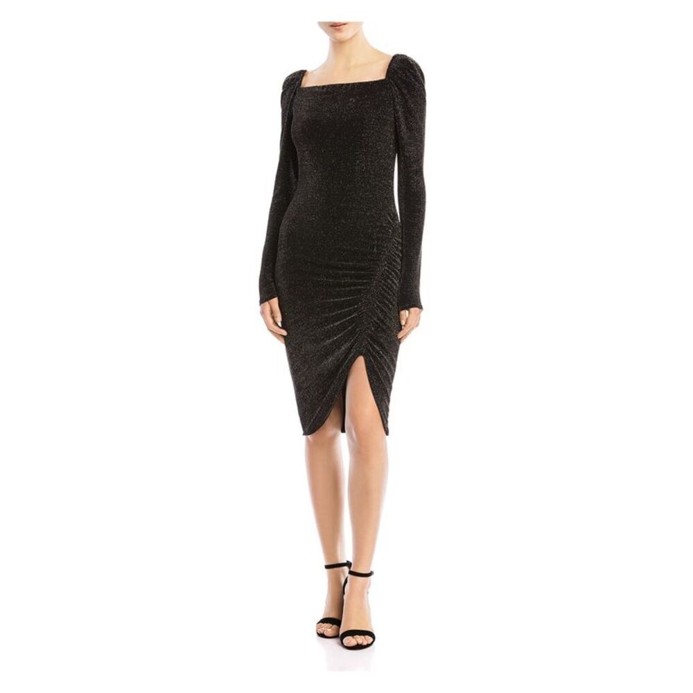 BAILEY44 Womens Black Pouf Sleeve Below The Knee Cocktail Body Con Dress M - Picture 3 of 4